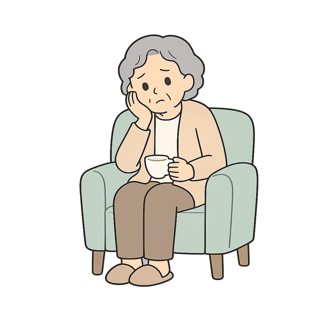孤独な高齢者と忙しく走るスタッフのイラスト